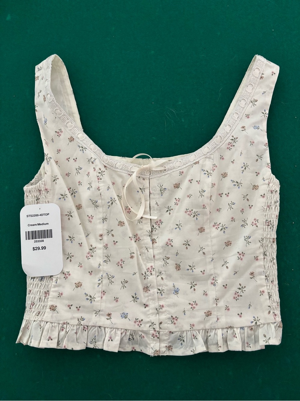 Cream Floral Tie-Front Crop Top
